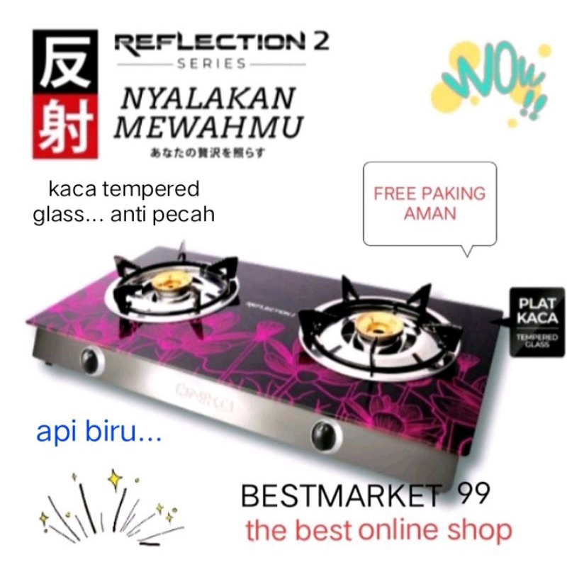 NIKO KOMPOR GAS KACA MEWAH NIKO 2 TUNGKU REFLECTION. ANTI PECAH , MEWAH DAN ELEGAN KWALITAS TINGGI FREE PAKING AMAN