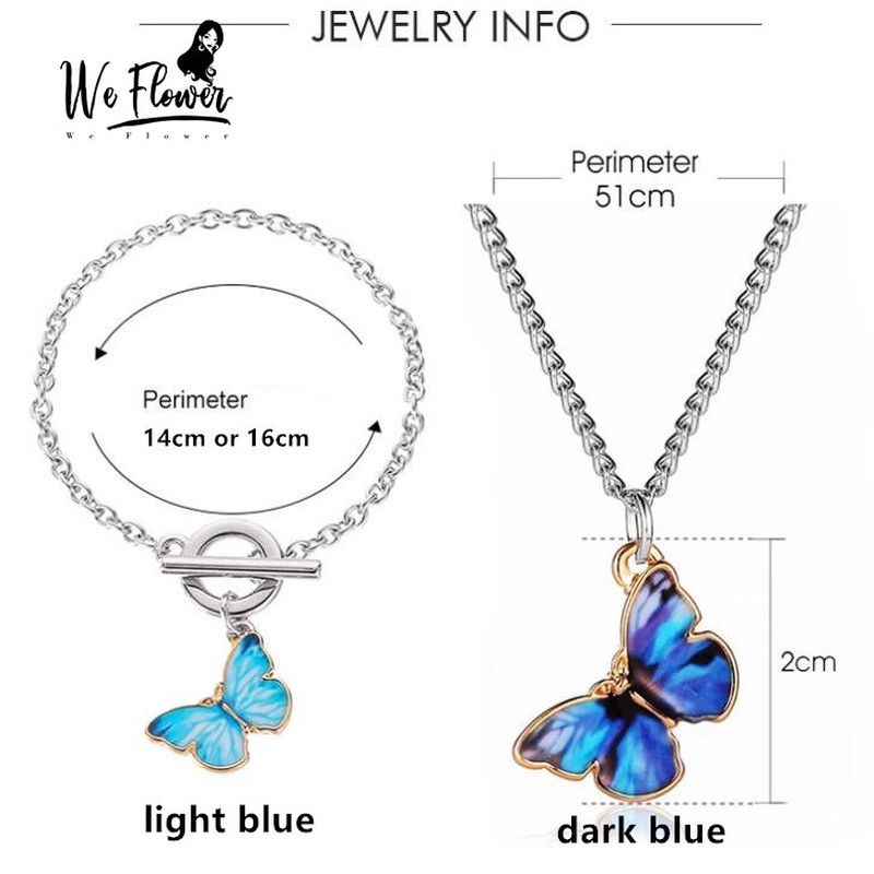 We Flower Classic Blue Butterfly Bracelet for Women Girls Adjustable Bangle Charm Neck Wrist Chain Jewelry