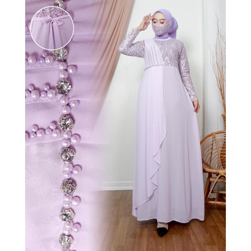 Kadai.baju / Mikaela dress muslimah / Gamis brukat jumbo / Gamis wisuda dan pernikahan Size M L XL XXL