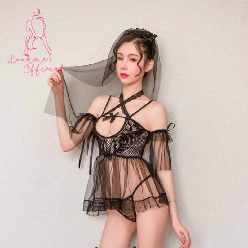 Set Gaun Pengantin Renda Transparan Lingerie Bride Dress Bridal Sexy Wanita Cosplay Waifu Babydoll