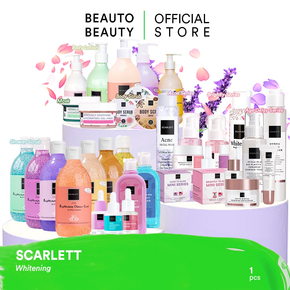 SCARLETT Whitening / Indonesia Facial Wash Essence Toner Serum Ampoule Day Night Cream Clay Mask Mas