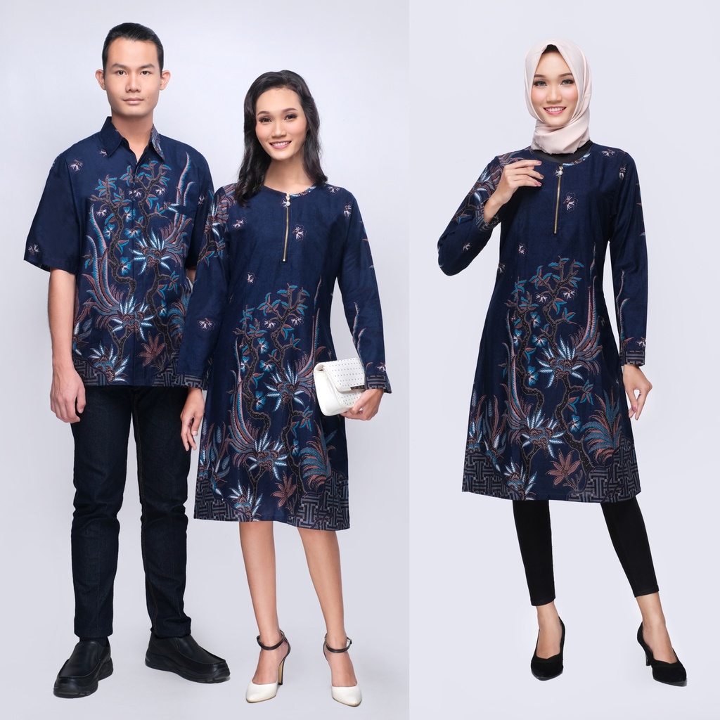 sarimbit batik dress tunik vivo daun biru