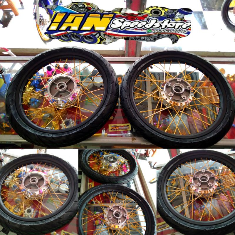 paketan velg jinfei hitam+tromol+ruji+ban for vixion, fu, jupiter, supra, beat, vario, mio, scoopy