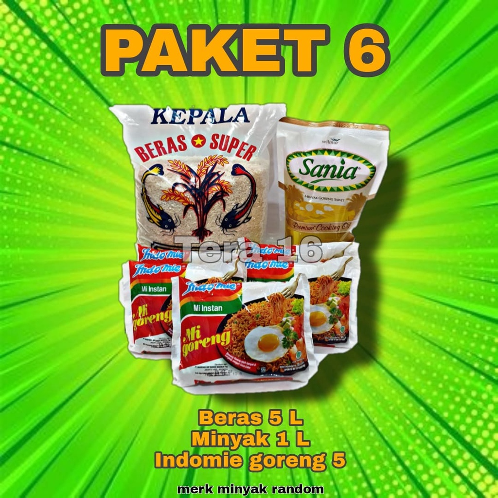 

paket 6 beras minyak indomie goreng paket sembako paket lebaran hampers