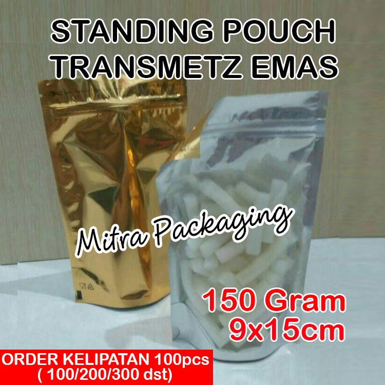 

KPACK Standing Pouch Alumunium Foil Kombinasi Transmetz Emas 150gr+zipper
