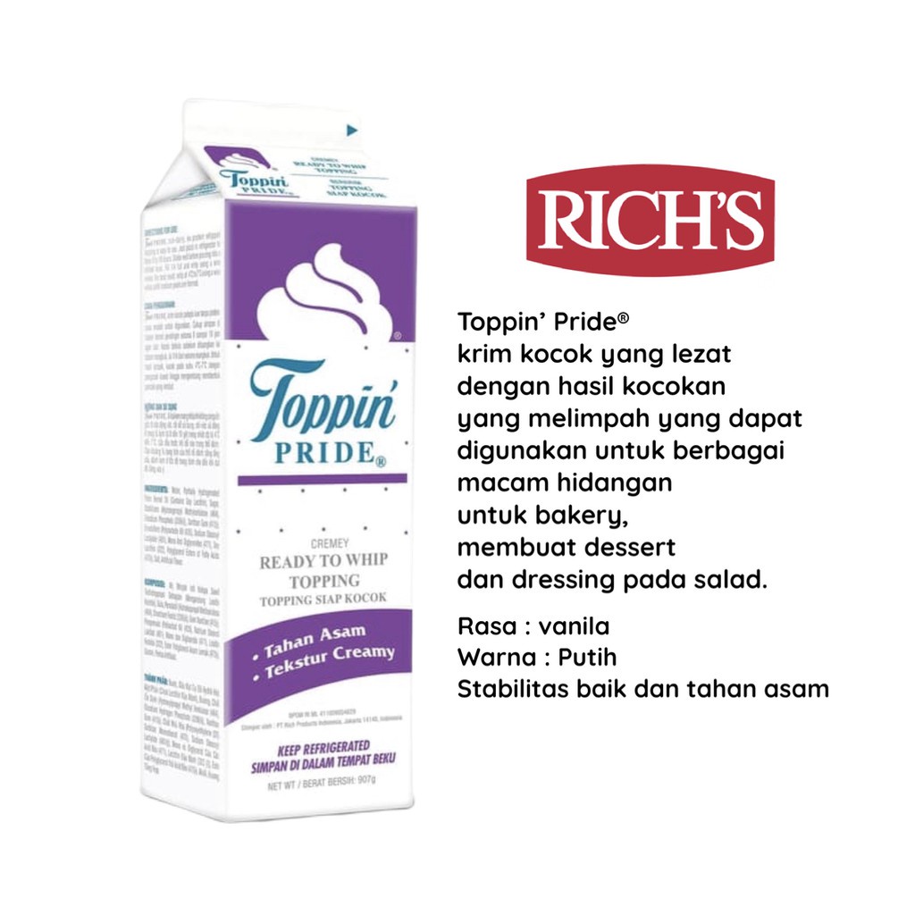 

Topping pride / whipping cream / dekorasi kue / krim kocok / rich’s topping pride 907gram