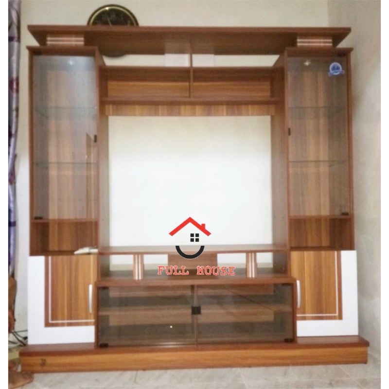 Wall unit meja tv rak tv kabinet tv besar dengan lemari penyimpanan kaca