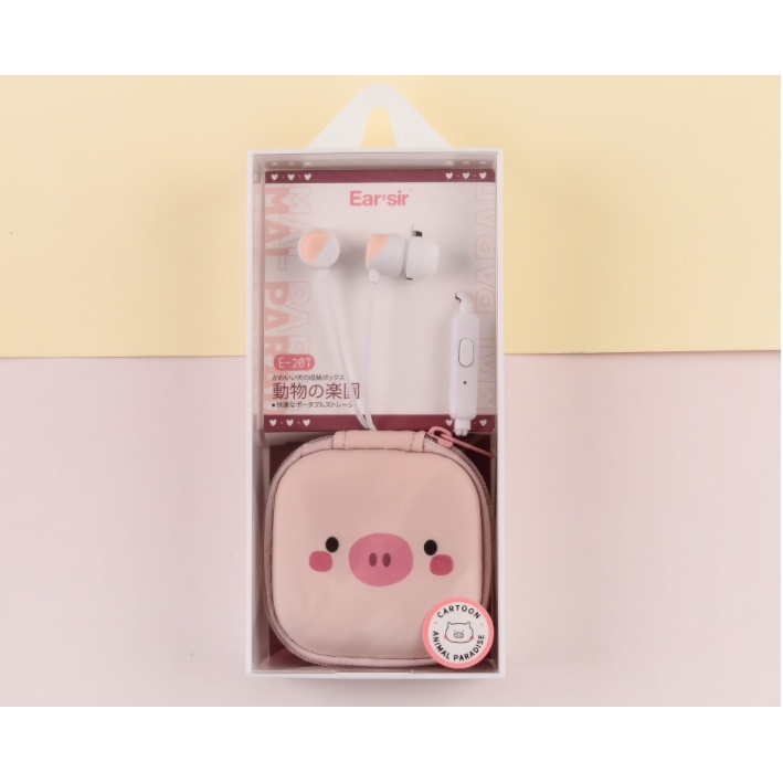 [E-207] Set Headset Earphone Kartun Wajah ANIMAL Kotak / Wadah Earphone Karakter HEWAN Bentuk Kotak Lucu