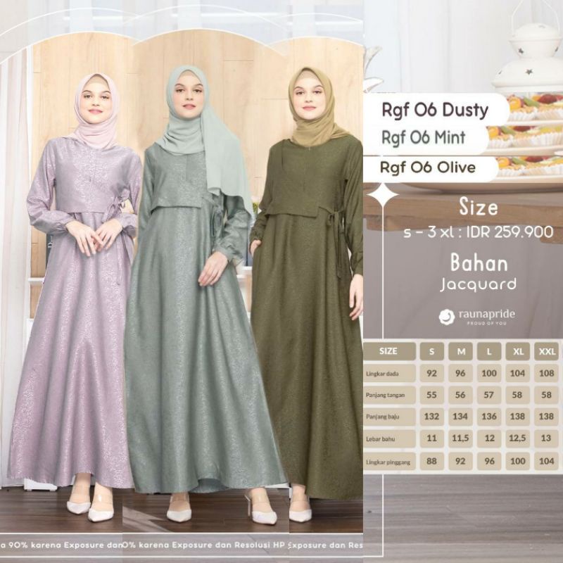 Gamis Rauna dewasa RGF 06 | Sarimbit Rauna 06 Dusty Mint Olive Maroon | gamis resmi kondangan bahan jacquard | Gamis Anak Remaja 06 dusty mint olive