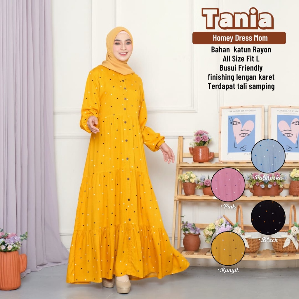 TERMURAHH!!! HOMEY DRESS GAMIS DEWASA MOTIF POLKA TANIA BAHAN KATUN RAYON PREMIUM NYAMAN DIPAKAI | BISA COD