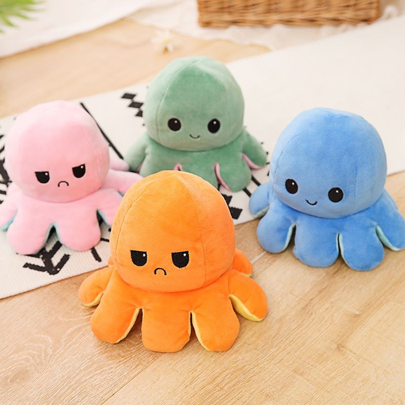 20cm Mainan Double-Sided Flip Reversible Octopus Plush Toy Marine Life Stuffed Animals Doll Boneka