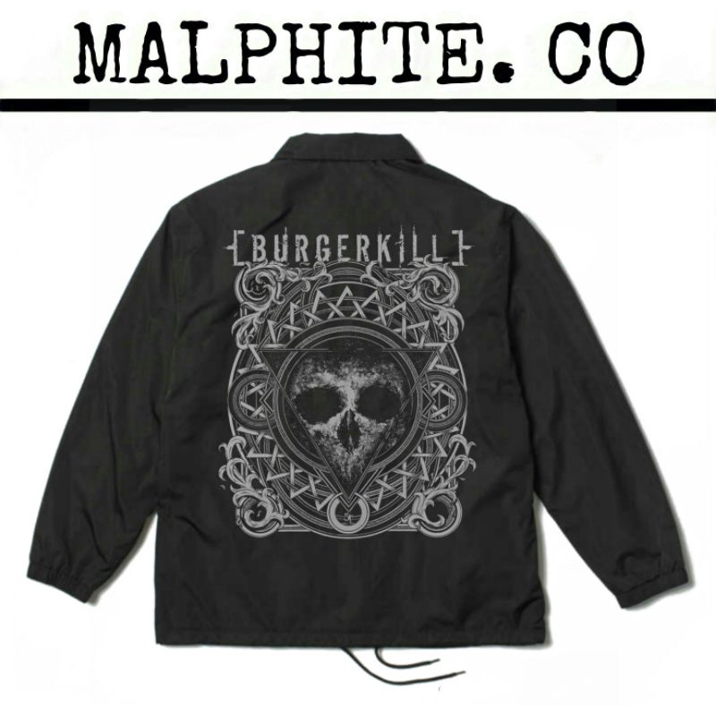 Coach Jacket Burgerkill Windbreaker Motif Logo Band Musik Lokal Merch Metal Punk Rock And Roll Hitam