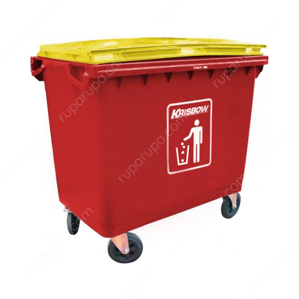 Krisbow Tempat Sampah Besar Plastik Outdoor 660 ltr Dustbin Roda merah