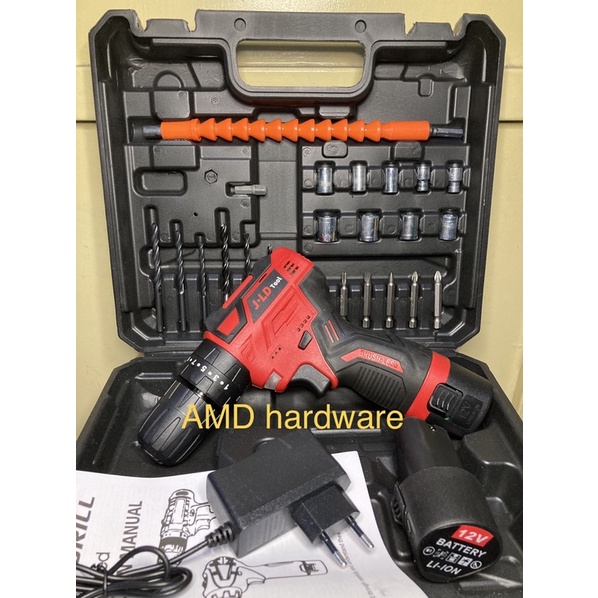 JLD BOR TEMBOK CORDLESS IMPACT 10MM MESIN BRUSHLESS BATERAI 12V + MATA SOCK SET LENGKAP