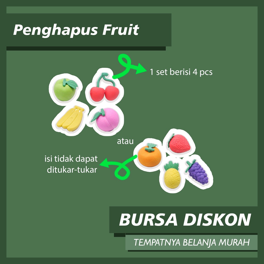 

Penghapus Fruit Pouch Eraser Dino Setip Fancy Anak Lucu Hapusan Pensil Buah anggur stowberi apel