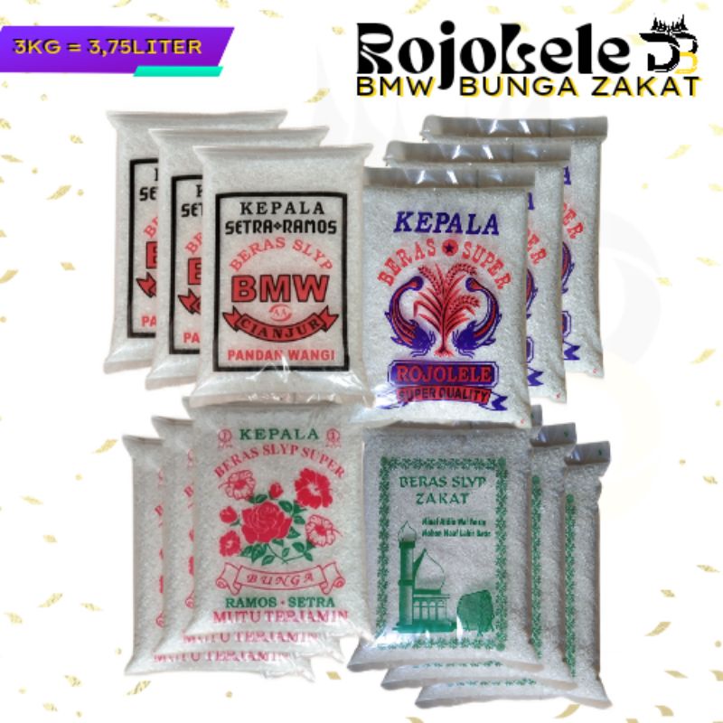 

BERAS 3KG / 3Liter [ ZAKAT, ROJOLELE, BMW, CAP BUNGA]