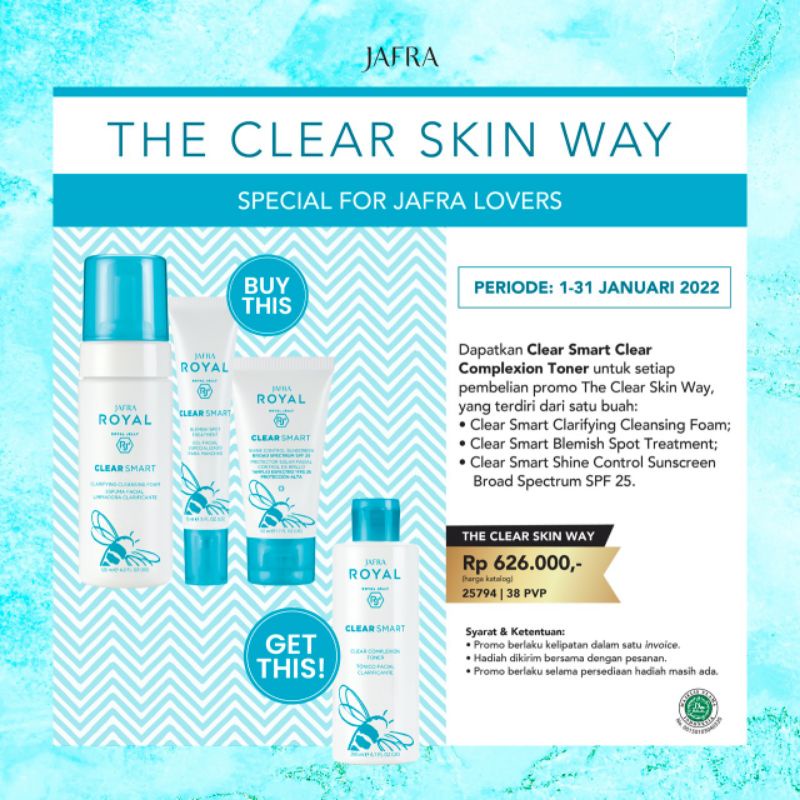 Paket Clear Smart Jafra untuk kulit Berjerawat Free Complexion Toner & Hand Sanitizer Jafra