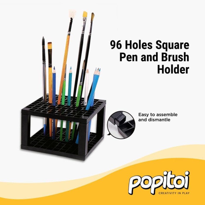 

READY 96 Holes Square Pen & Brush Holder - Tempat Pulpen Kuas Desk Organizer - Black BERKUALITAS