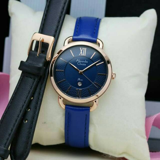 JAM TANGAN WANITA ALEXANDRE CHRISTIE CEWEK ROSE GOLD BLUE KULIT ORIGINAL AC EWAK ROSEGOLD BIRU STRAP