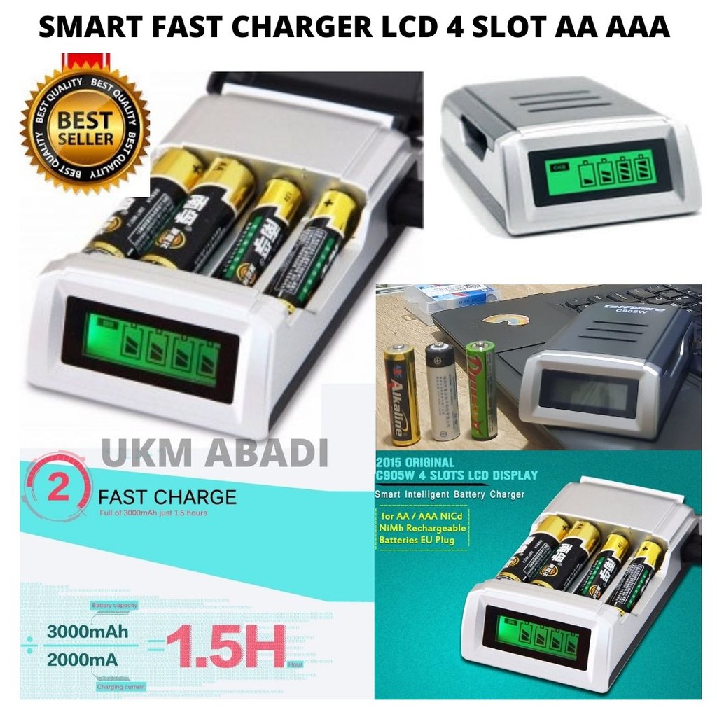 Smart Charger Baterai 4 Slot LCD Display For AA AAA NiMh NiCd C905W 111107