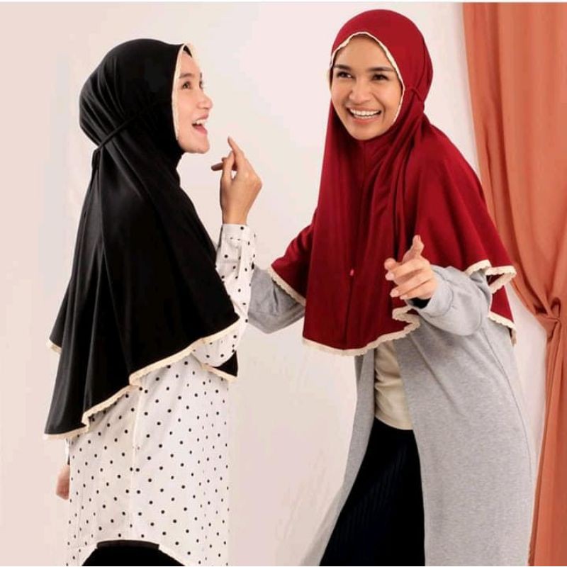 jilbab bergo maryam renda atas bawah diamond free masker