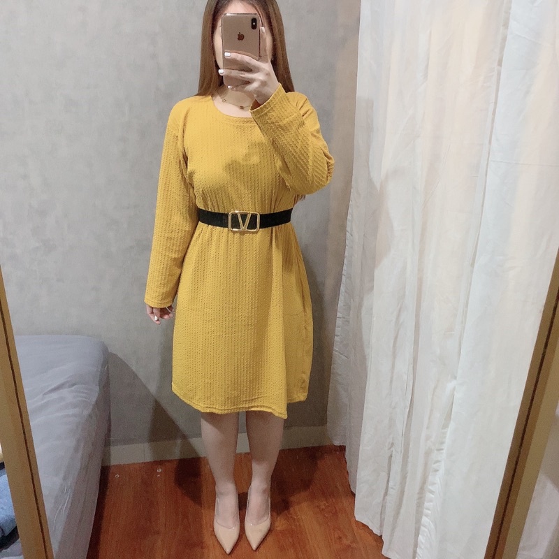 Midi Knit Dress Long Sleeve Oversize | Dress Jumbo Korean Fashion | Maimon Grosir