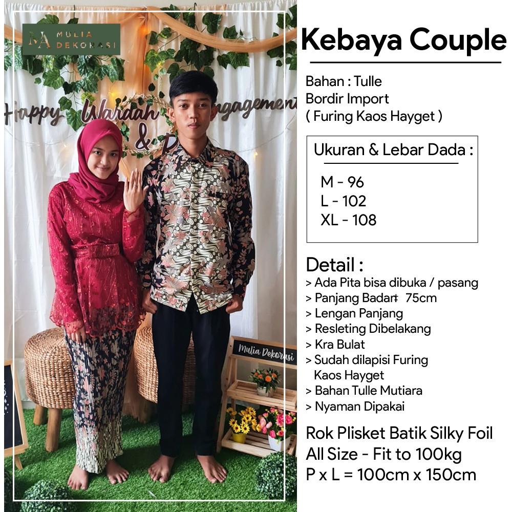 Set Pakaian Couple Pasangan Nikahan Lamaran Batik Pria Wanita Kebaya Brokat Kemeja Satin Silk