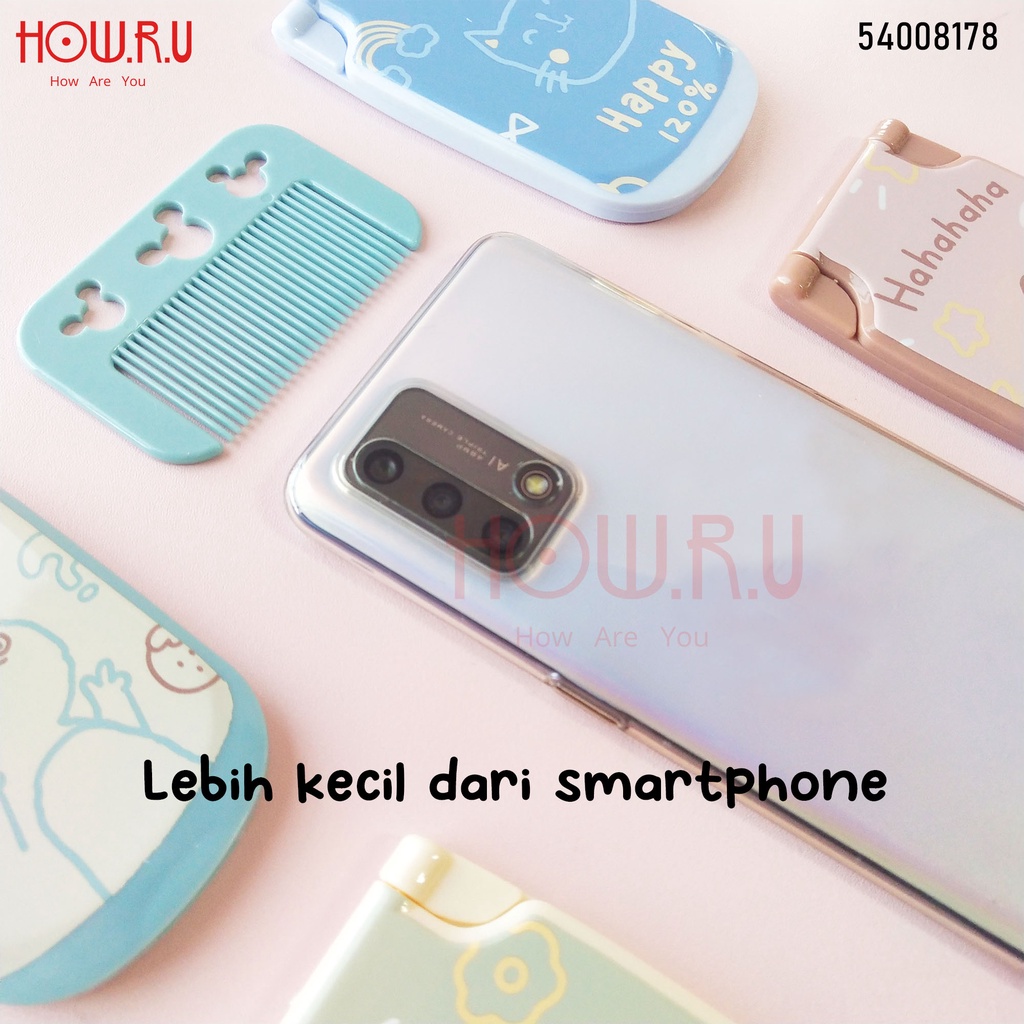 HOW.R.U | Cermin + Sisir Lipat Size Mini Korean Style Warna Pastel Lucu