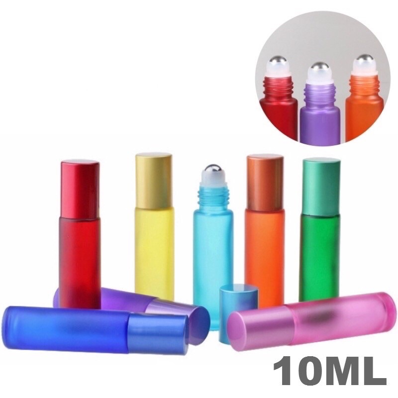 Botol Kaca Roll On 10ml Frosted Doff TEBAL Essential Oil Thick Bottle Roller Colorfull