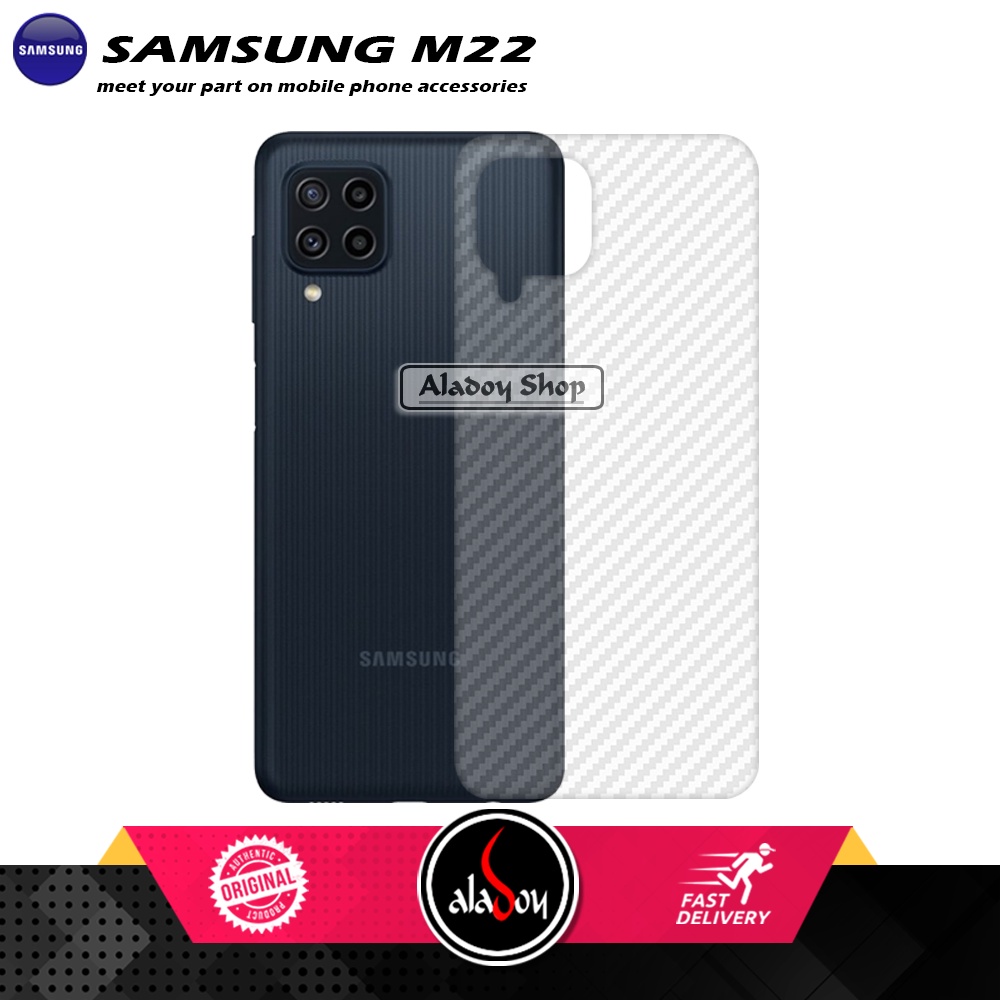 PAKET 2 IN 1 Tempered Glass Layar Samsung M22 + Skin Carbon Film 3D