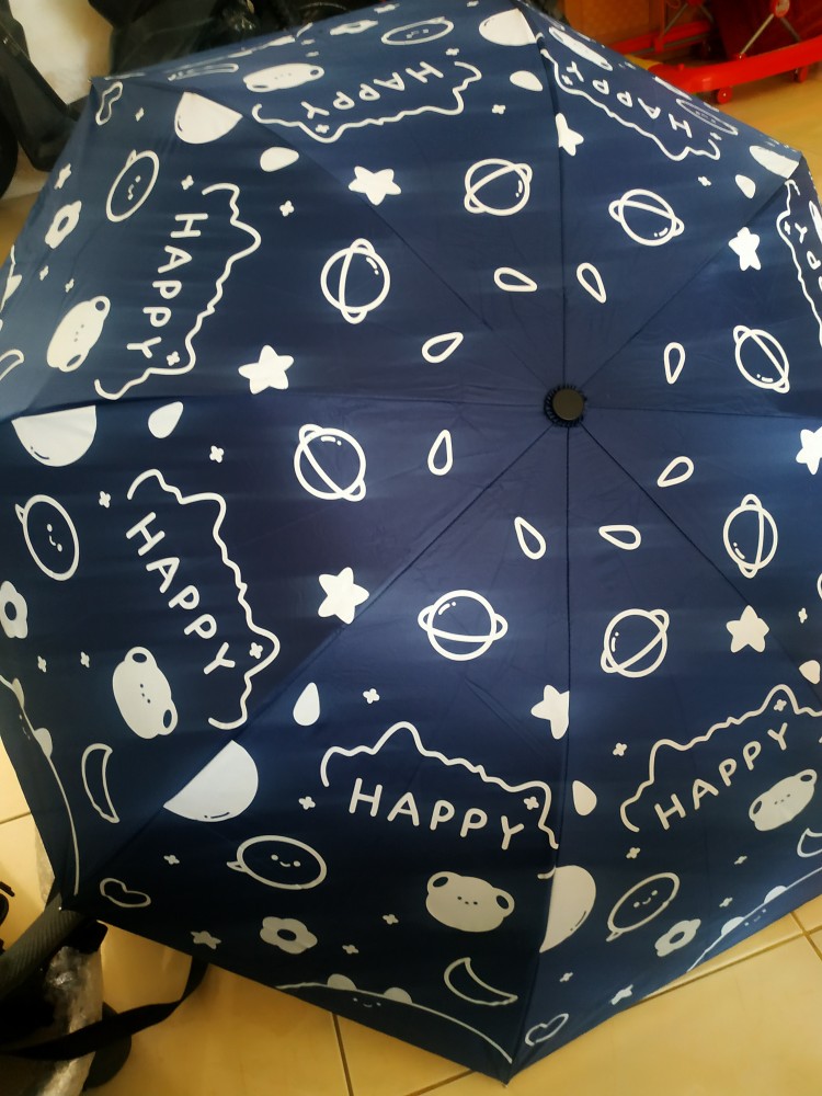 Payung Lipat 3 Happy Full Print / Lapis Hitam Anti Uv / Grc - 001