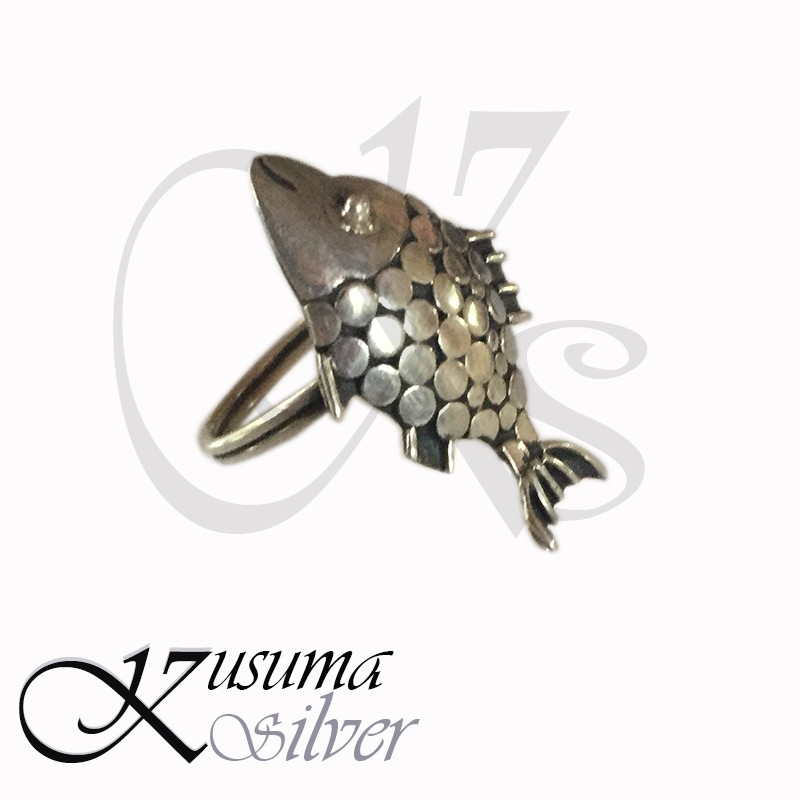 Cincin Ring Perak Silver Bali Motif Ikan Fish Panjang Asli 925 Cewek Cowok Pria Wanita