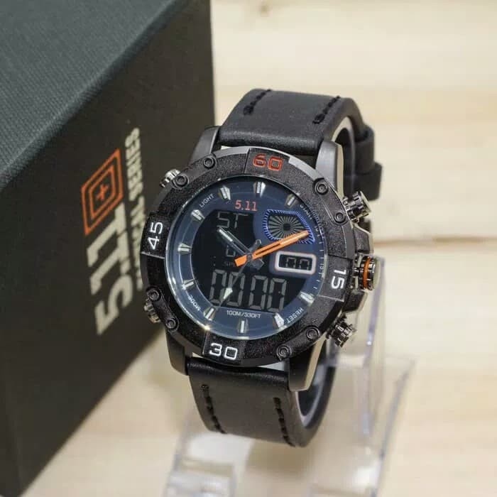Jam Tangan Cowok pria 511 - tactical 5.11 - dual time keren Q1N9 harga PROMO kasual murah berkualita