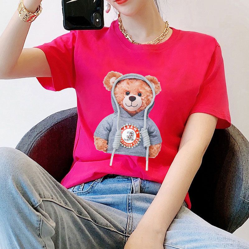 [littlecrab] Kaos Oversize Teddy Bear Cute Moschino Beruang Kaos Lucu Berkualitas T-shirt Bear Tali Korean Style