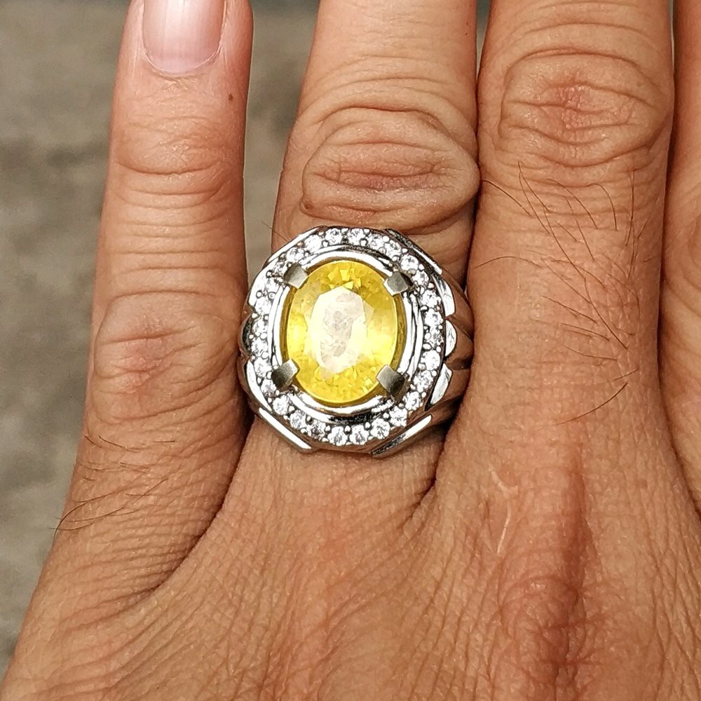 CINCIN BATU AKIK PERMATA YELLOW SAFIR CHATAM CUTING OCTAGON GLAMOUR 10mohs