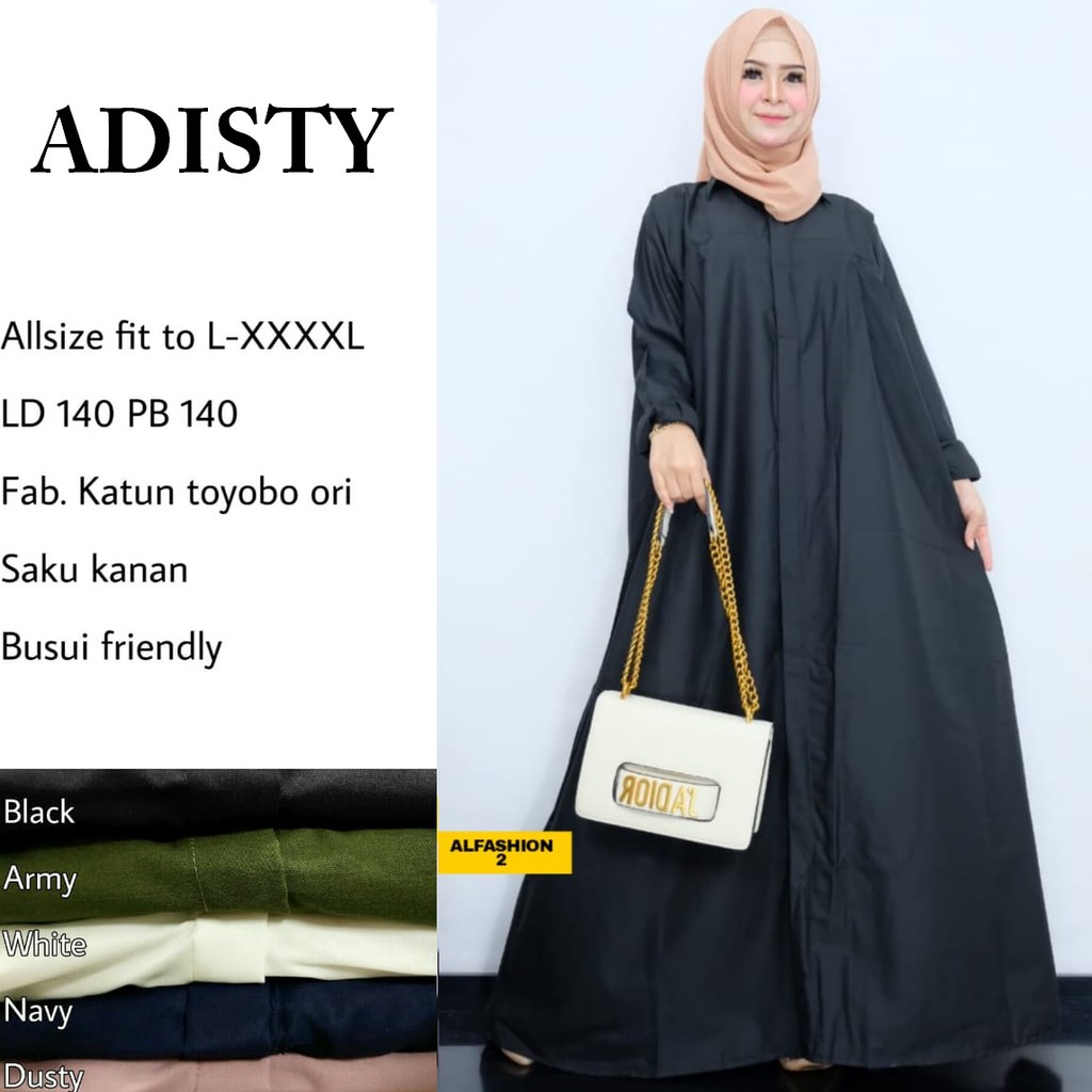  Gamis  Syari Hitam  Polos  LD 140 PJ 140 Bahan  Katun  Adem 