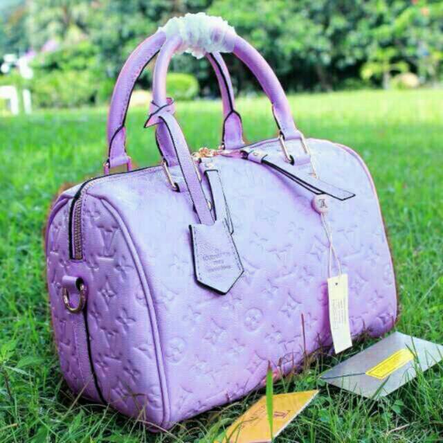 Tas lv speedy bandoliere purple 25cm. Ori leather
