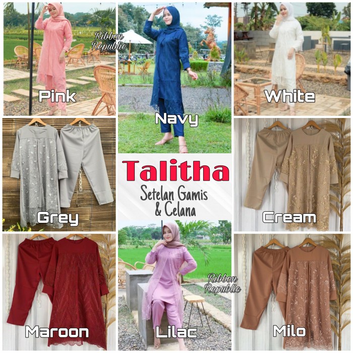 Setelan Gamis Tunik Brukat Renda Baju Rok Celana Wanita Lebaran Pesta