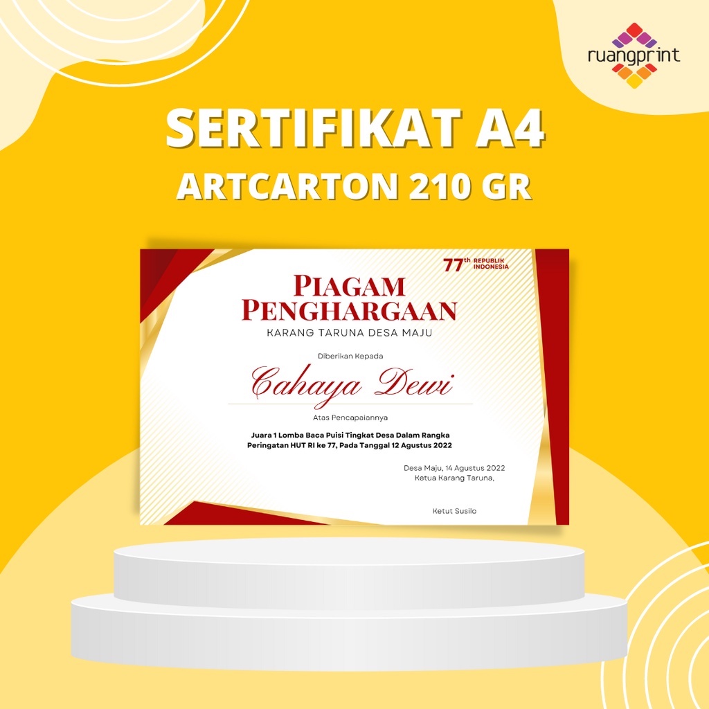 

sertifikat art carton / sertifikat art carton A4 / cetak sertifikat / art cartoon 210