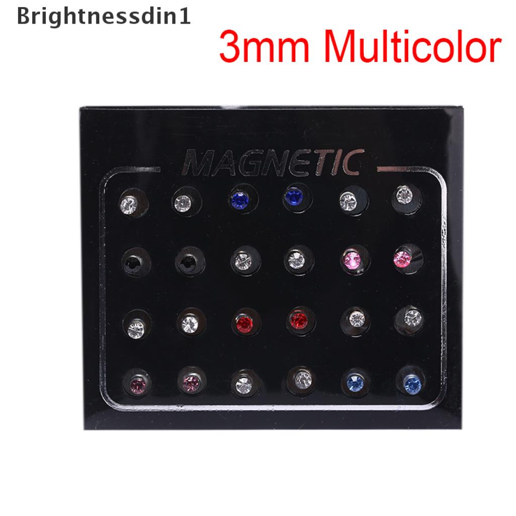 24pcs / set Anting Tusuk Magnetik Tanpa Tindik Bentuk Bulat Hias Berlian Imitasi Untuk Wanita