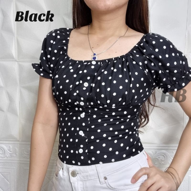 HAWAIIAN BANANA - ATASAN WANITA CROP TOP POLKA PUFF BANGKOK / ATASAN IMPORT BANGKOK