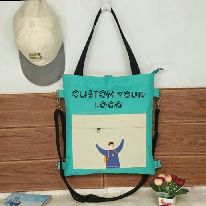 TOTEBAG WANITA RESLETING / TAS TOTE 3D,BISA RANSEL,SLEMPANG,TENTENG BISA CUSTOM SABLON TB 003