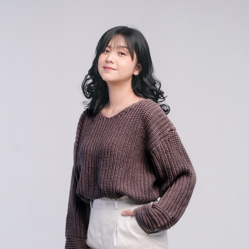 Vintage House Kayra Oversized Sweater ((Sweater Rajut Wanita Korea / Korean Sweater)-GRAPE