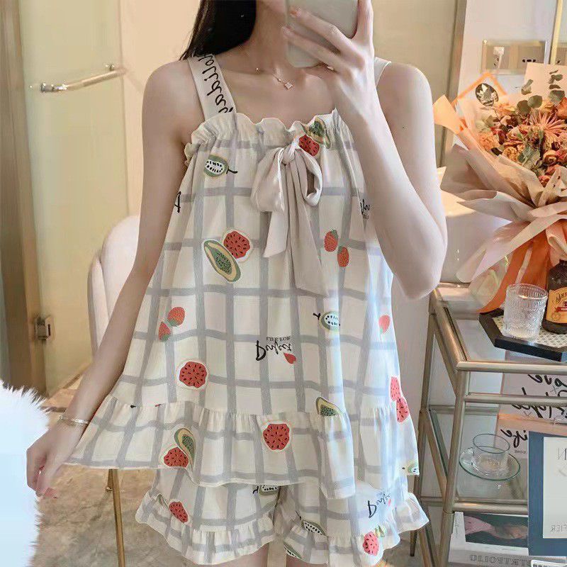 Baaju.id Baju Tidur Piyama Import Wanita Desain Korea Motif Kartun Baju Tidur Lucu KR1003 - 4 Size-KOTAK (WHITE GREY)