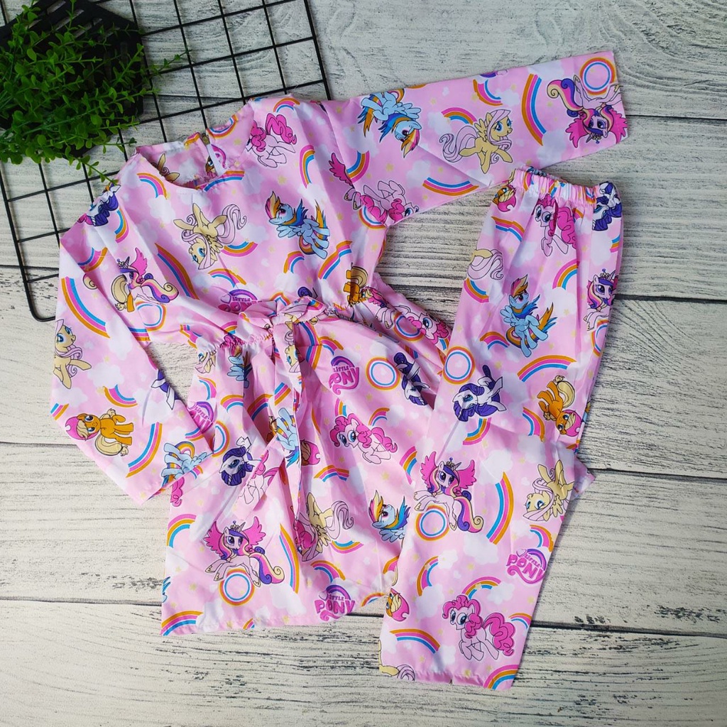 Setelan Set Baju Anak Perempuan Lengan Panjang Motif Lucu Setena Dress Anak Panjang Usia 3-7 tahun