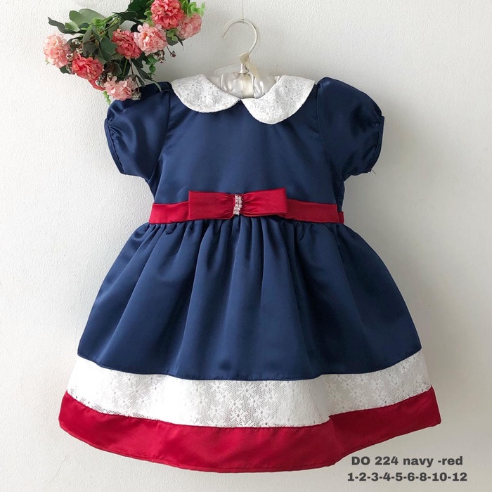 Ulikids Dress Anak Polos Kerah Putih Elegan Bahan Katun Jepang - Biru, XS