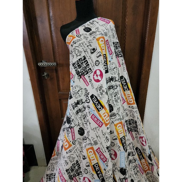 Kain Rayon Viscose Motif Koran Krem (1,4m dan 2m)