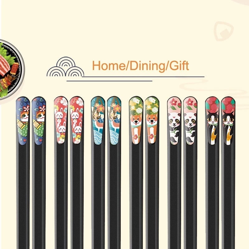 Sumpit Motif Print Gaya Jepang Reusable Anti Slip Untuk Sushi