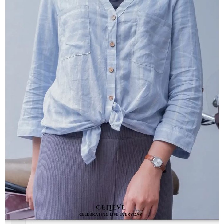 Bacillus Linen Long Blouse (Similar w/ Iz byer  longsleeved blouse) strip blue