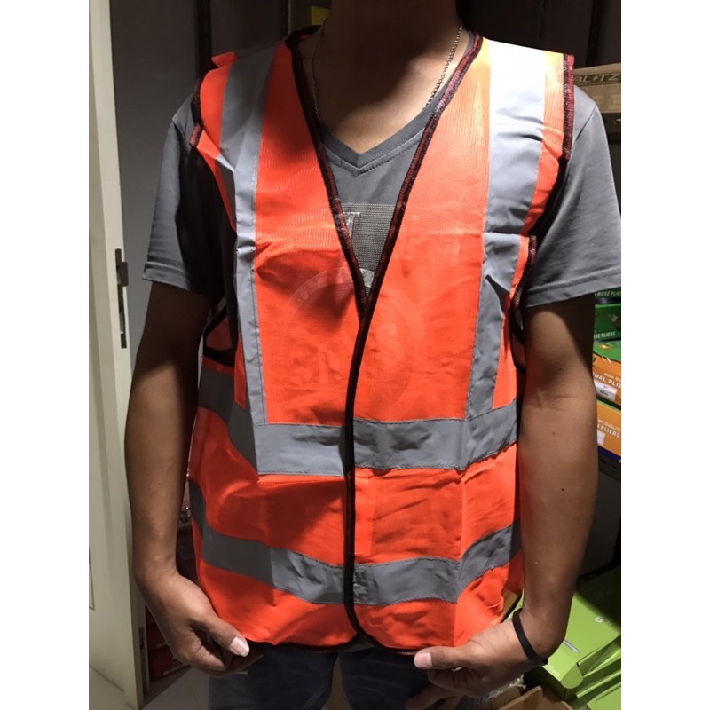 Rompi Pengaman KTP Polyester ORANGE Garis - Safety Vest Rompi Proyek Rompi Parkir Rompi Tambang